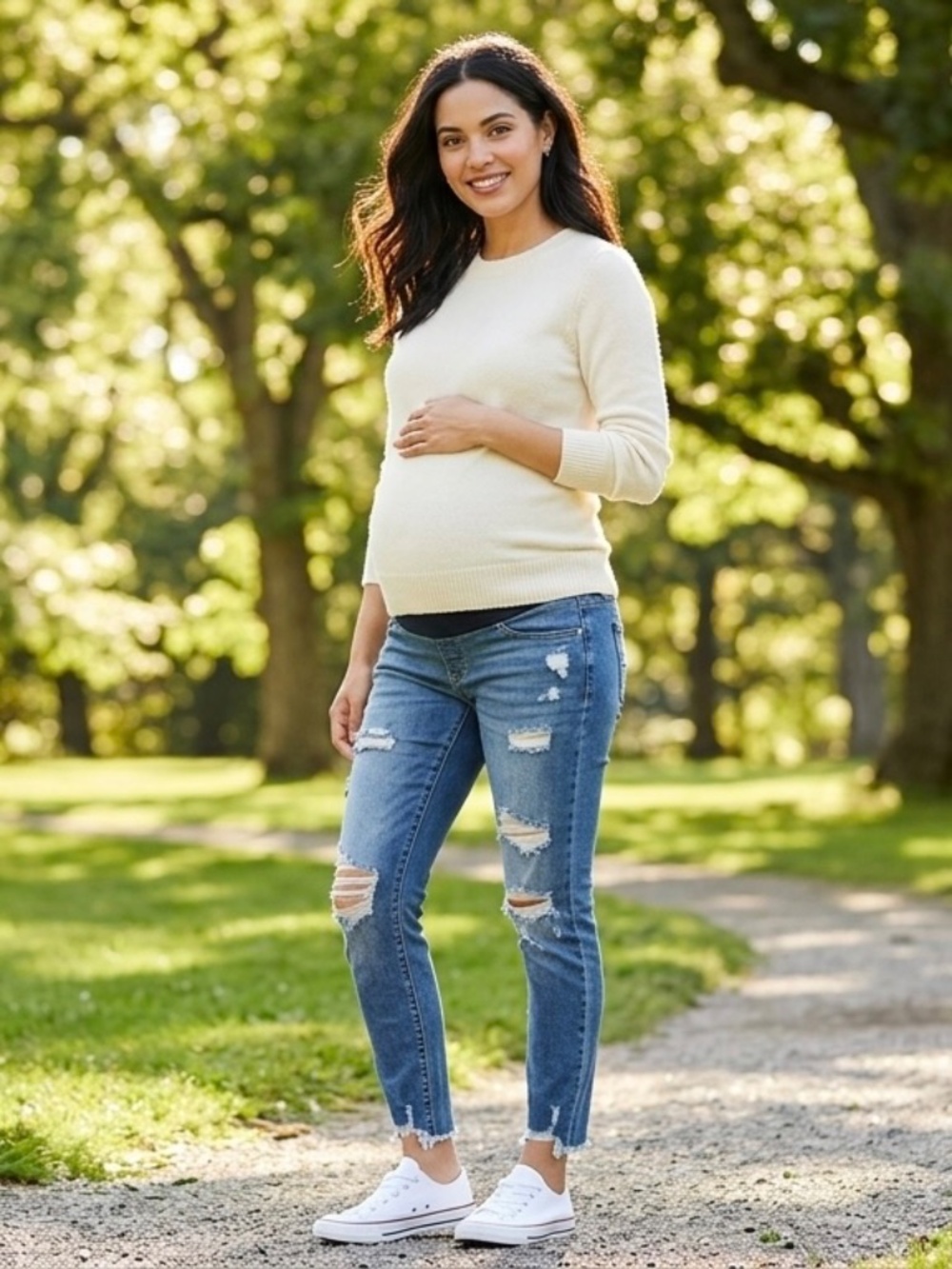 Old Navy Full Panel Distressed Skinny Maternity Jeans Blue Raw Hem Sz 4 Short